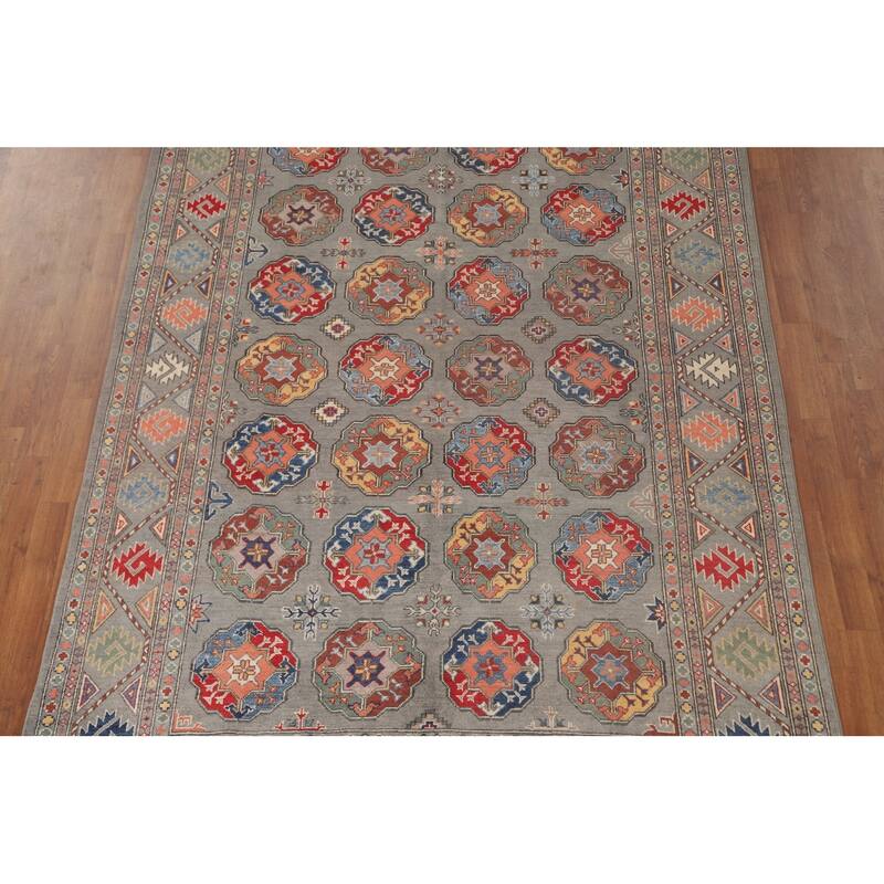 All-Over Geometric Kazak Oriental Area Rug Handmade Wool Carpet - 6'4"x 9'9"