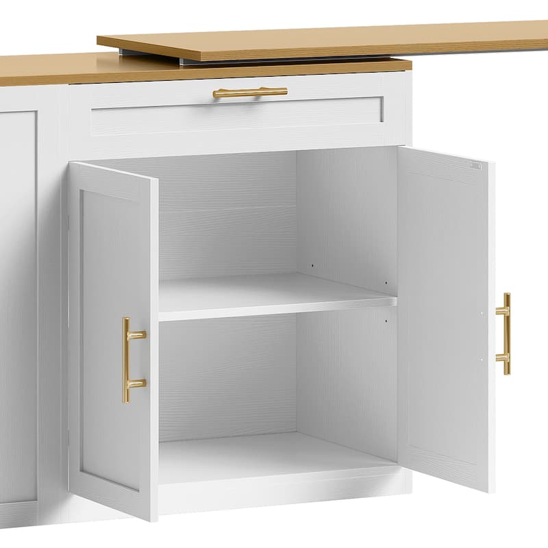 Moasis Rolling Kitchen Islands Cart with Extendable Dining Table and 2 Stool & Trash Cabinet