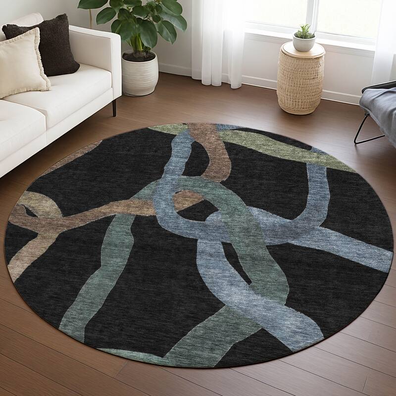 Machine Washable Indoor/ Outdoor Abstract Links Chantille Rug