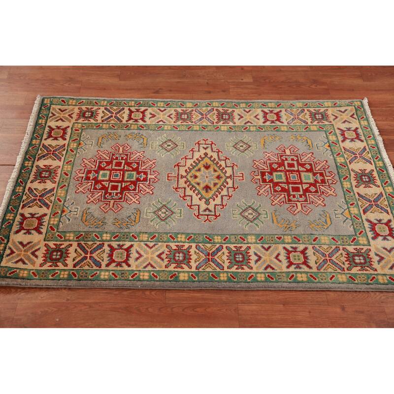 Geometric Kazak Accent Rug Handmade Wool Carpet - 2'10"x 4'2"