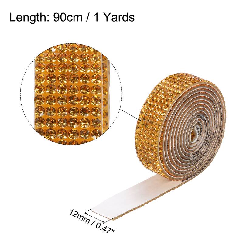 3 Roll 1 Yard 12mm Self Adhesive Crystal Ribbon - Gold