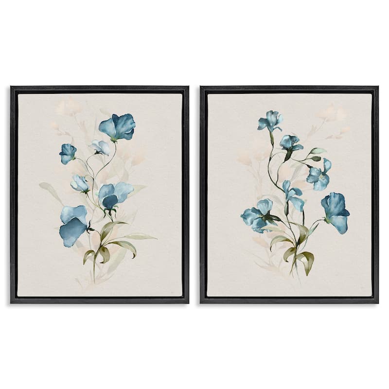 Stupell Blue Botanical Herbs Framed Floater Canvas Wall Art Design By Susan Jill (Set of 2) - 25 x 31 - Black
