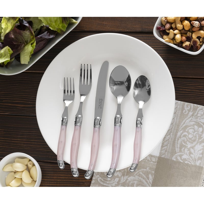 French Home Laguiole 20 Piece Stainless Steel Flatware Set, Service for 4, Petal Pink