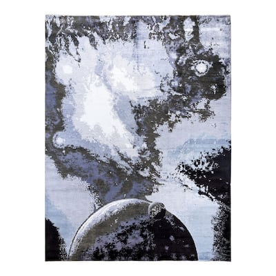 Ikat One-of-a-Kind Hand-Knotted Area Rug, Black - 9' 4" x 12' 2"