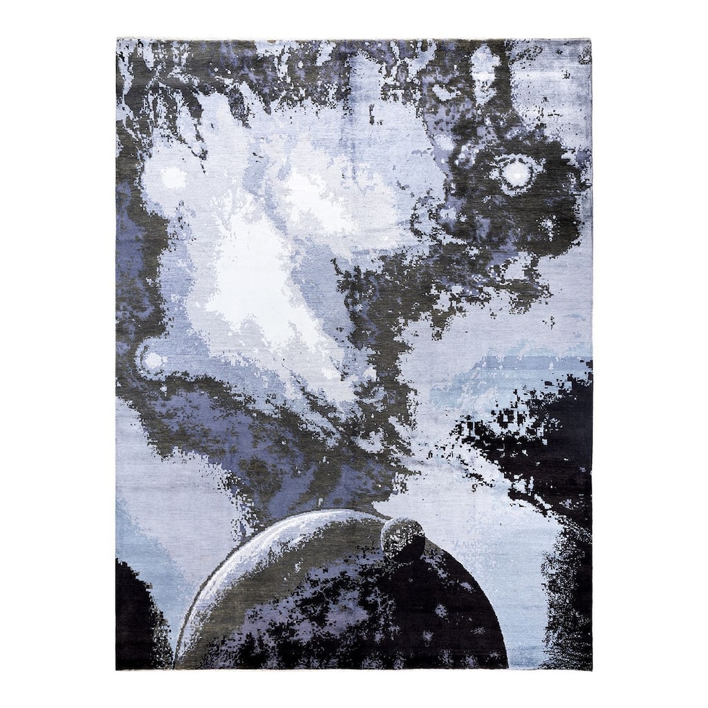Ikat One-of-a-Kind Hand-Knotted Area Rug, Black - 9' 4" x 12' 2"