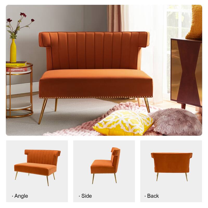 Aeneas 46"in. Modern Velvet Wingback Tufted Nailhead Trim Loveseat with Metal Adjustable Legs by HULALA HOME