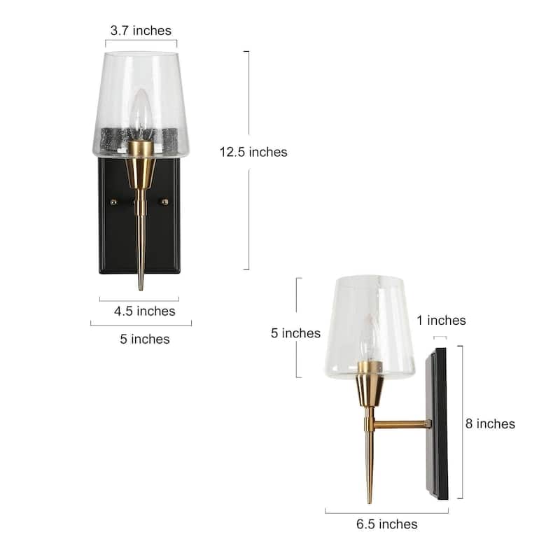 Modern Black Gold 1-Light Dimmable Wall Sconce Traditional Vanity Light with Glass/Fabric