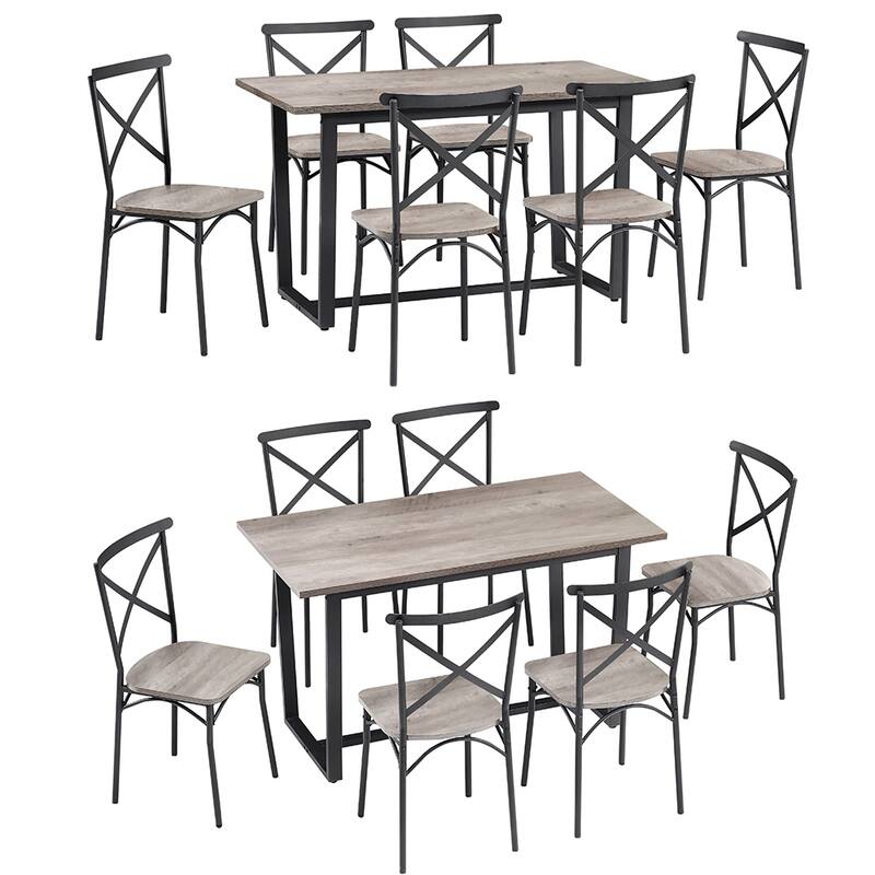 7 Piece Industrial Dining Table Set,Rectangular Table with 6 Chairs