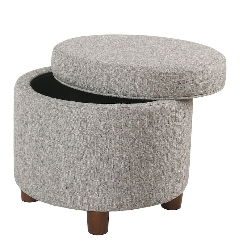 Porch & Den Parkchester Light Gray Tweed Round Storage Ottoman