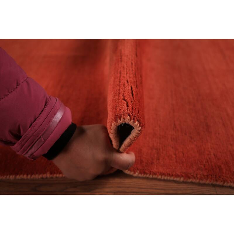 Modern Gabbeh Area Rug Hand-Knotted Orange Wool Carpet - 6'7" x 9'6"