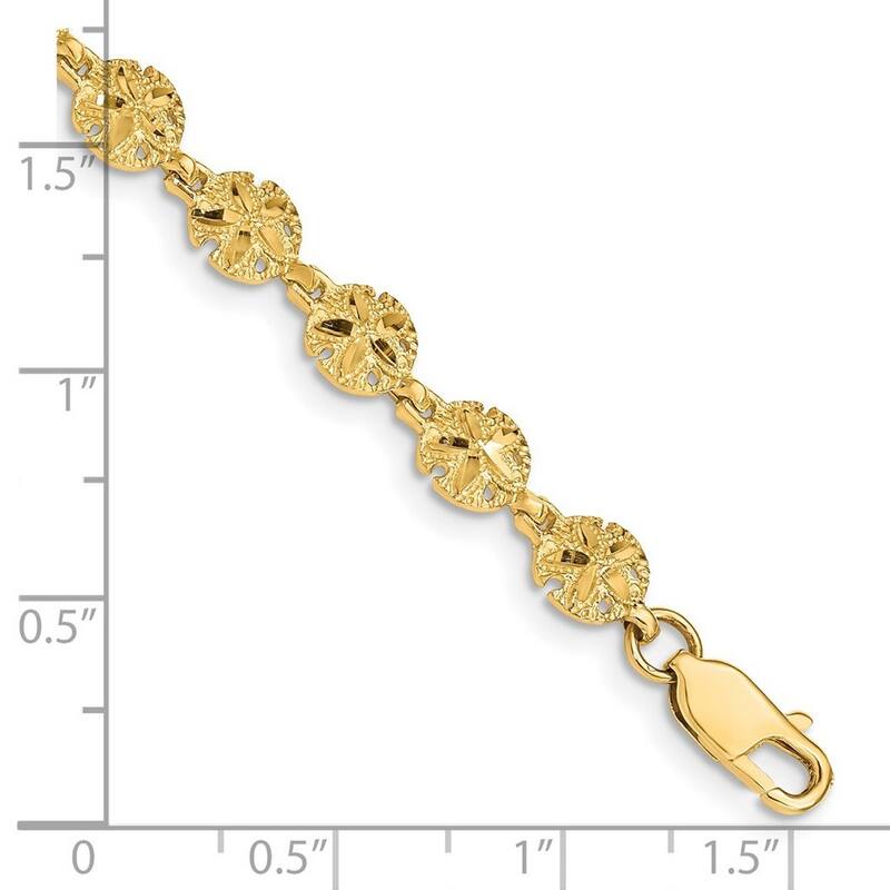 Curata 6mm 14k Polished and Textured Sand Dollar Bracelet 7.25 Inch