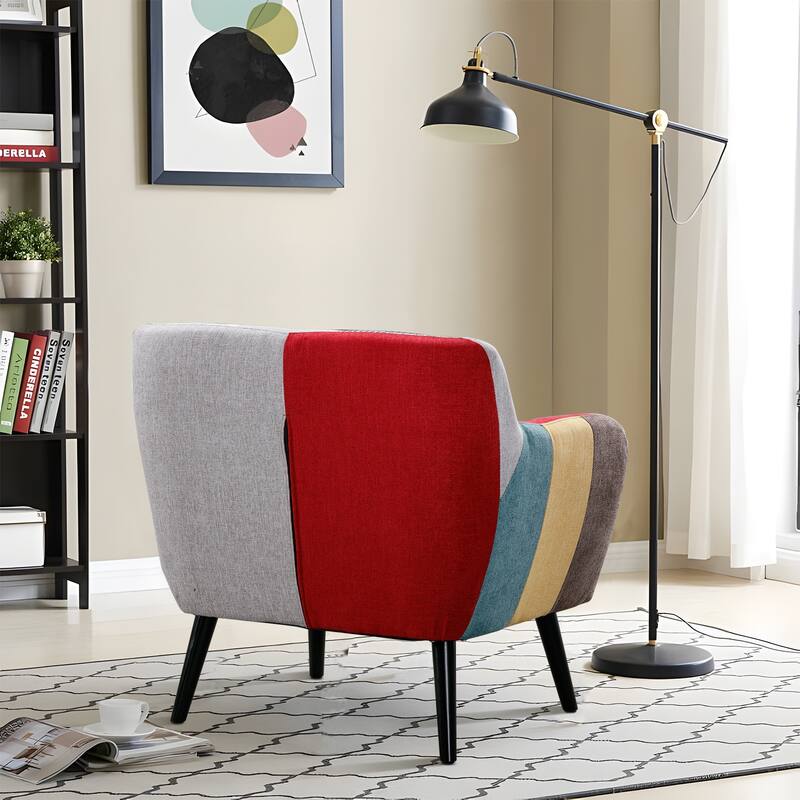 Mid Century Modern Fabric Accent Chairs with Rubber Wood Legs for Living Room