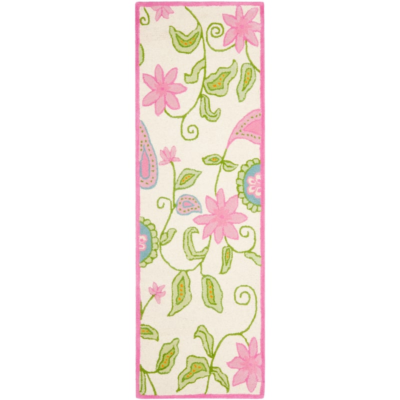 SAFAVIEH Handmade Kids Ingalill Wool Rug - 2'3" x 9' Runner - Ivory/Pink - Runner