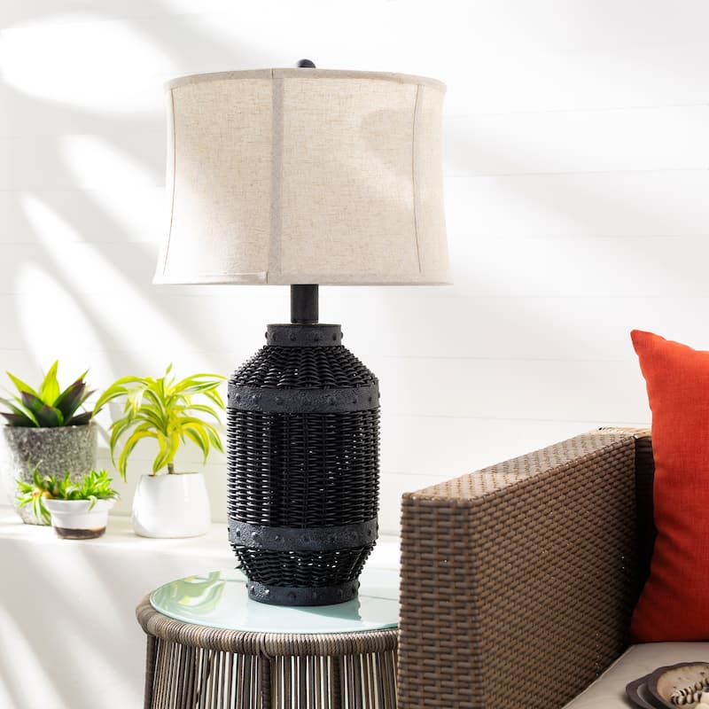 Teagan Indoor/ Outdoor Faux Wicker Table Lamp - 29"H x 16"W x 16"D - 29"H x 16"W x 16"D - Black