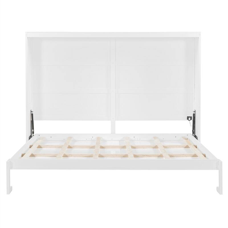 Queen Size Murphy Bed Wall Bed with LED Lights, Folding Murphy Bed Cabinet, Space Saving Design Murphy Chest Bed