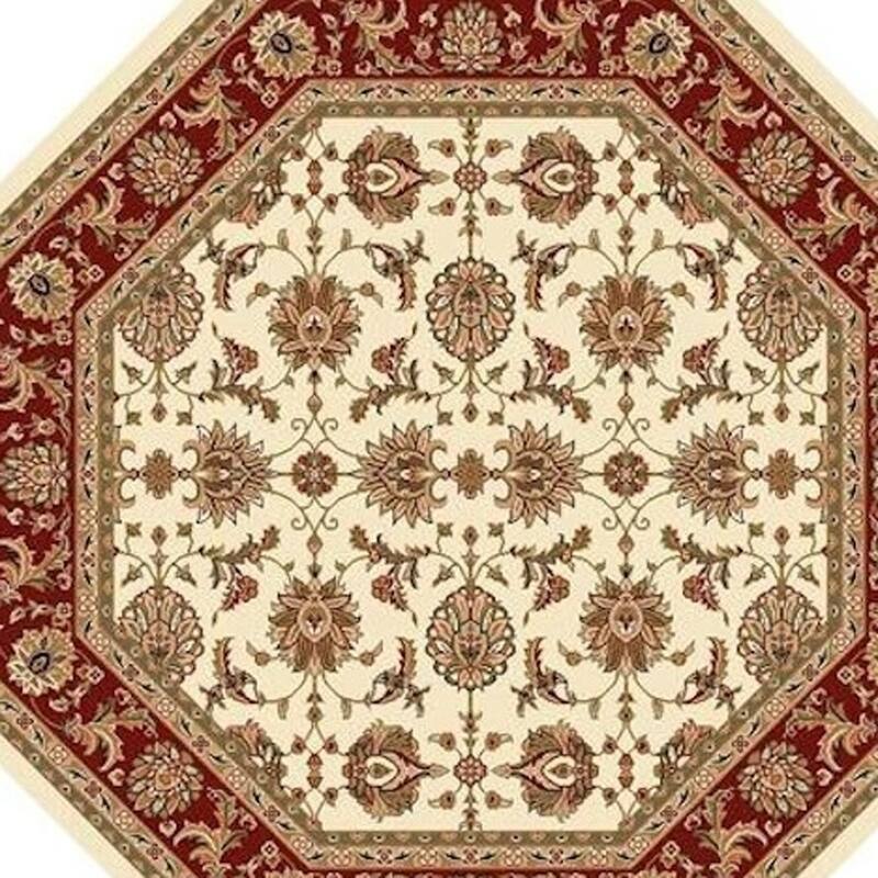 HomeRoots 7' Octagon Ivory Or Red Floral Vines Bordered Indoor Area Rug ...
