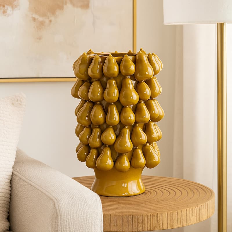 Salina Accent Vase, Pear Shaped Drop Accents, Mustard Yellow Ceramic