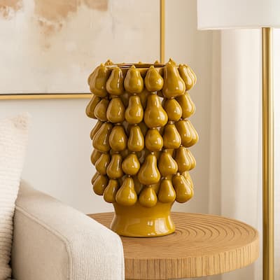 Salina Accent Vase, Pear Shaped Drop Accents, Mustard Yellow Ceramic