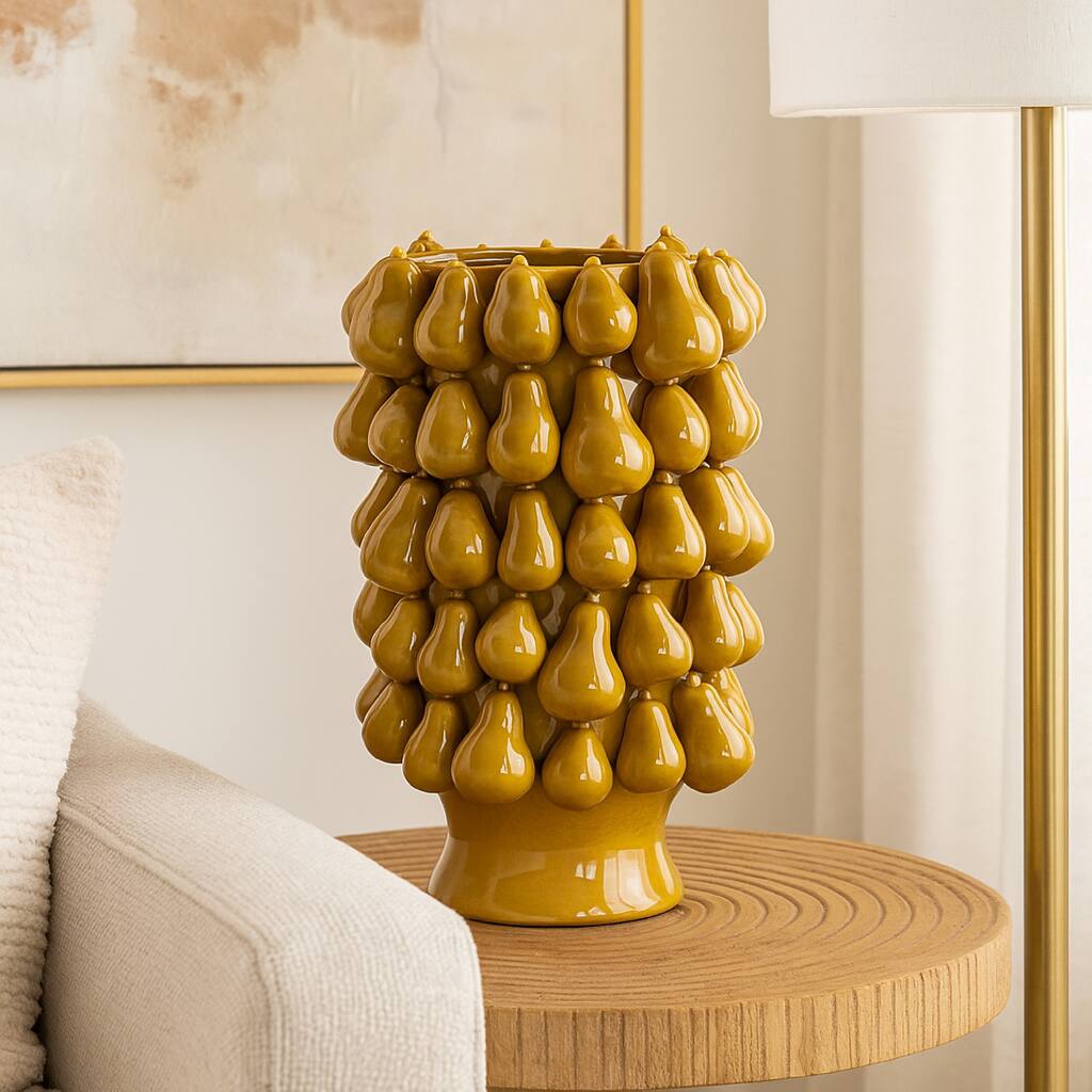 Salina Accent Vase, Pear Shaped Drop Accents, Mustard Yellow Ceramic