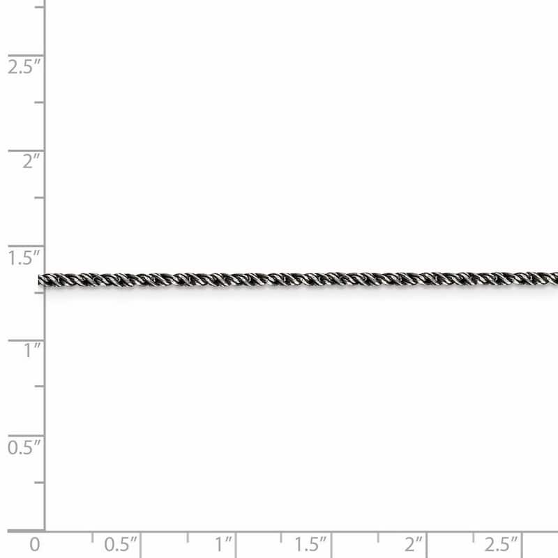 Curata 925 Sterling Silver Ruthenium Plated 1.7mm Twisted Tight Wheat Chain Necklace