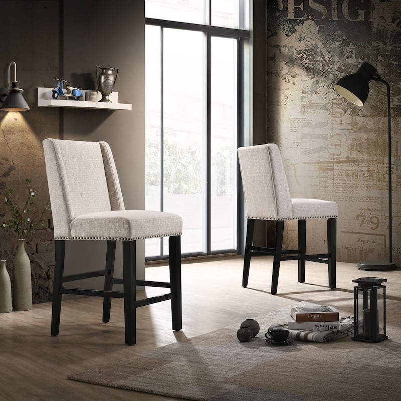 Set of 2 Beige and Brown Upholstered Counter Stools 41.5"