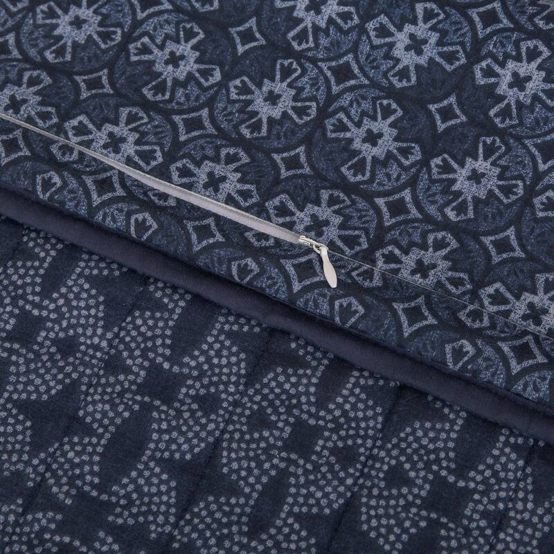 HiEnd Accents Indigo Medallion Design Reversible Quilt Set, 3PC