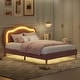 preview thumbnail 1 of 28, Queen Velvet Smart LED Kids Bed Frame with Adjustable Headboard, No Box Spring Needed, Pink Pink
