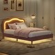preview thumbnail 2 of 28, Twin Size Velvet Upholstered Smart LED Kids Bed Frame with Adjustable Headboard and RGB Lights, Easy to Assemble, Pink