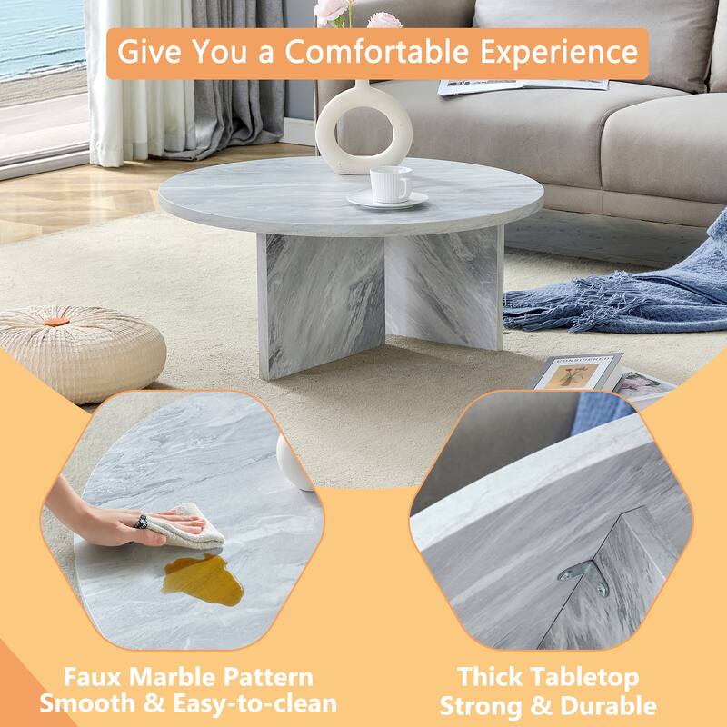 Modern Faux MarbleCoffee Table Round Coffee Table with T-shaped Base