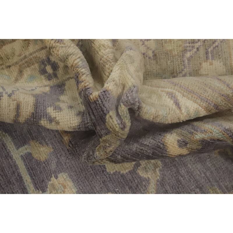 Vegetable Dye Wool Oushak Turkish Area Rug, Floral Geometric Carpet - 11' 9'' X 9' 3''