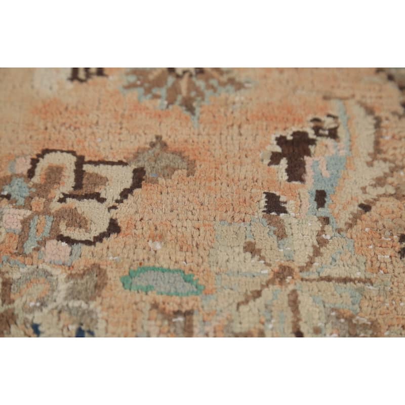 Orange Traditional Mashad Persian Vintage Rug Hand-Knotted Wool Carpet - 9'7"x 13'4"