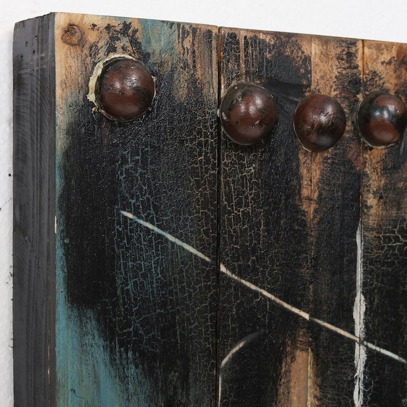 "Antique Wooden Doors 2" Metallic Handed Painted Rugged Wooden Blocks Wall Décor
