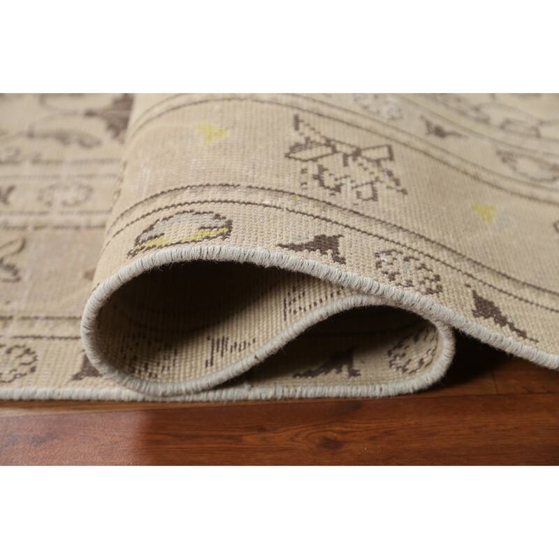 Hand Knotted Oriental 100% Wool Carpet Traditional Floral Beige & Ivories Tabriz Area Rug - 8' 9'' X 6' 0''