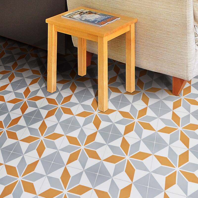 Assila Handmade Cement Tile, 8x8, Orange-Grey