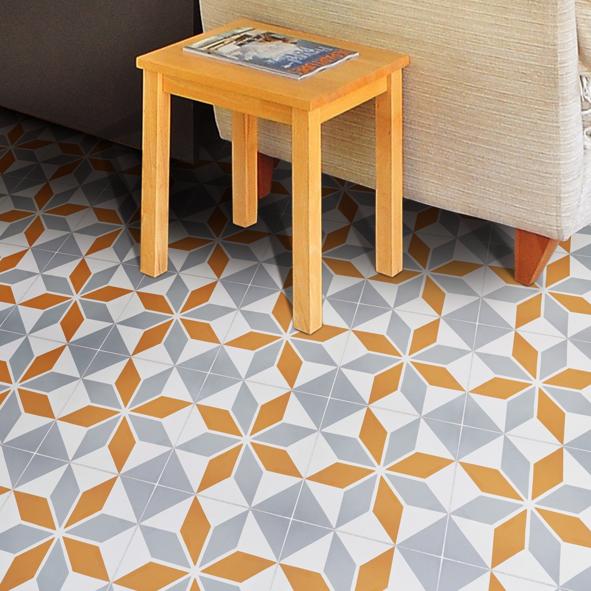 Assila Handmade Cement Tile, 8x8, Orange-Grey