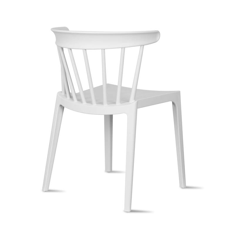 Set of 2 Stackable Modern Plastic Low Back Windsor Dining Chairs With Spindle Back For Kitchen Indoor Outdoor Patio Office