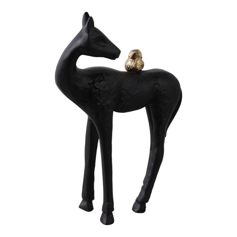 Metal Figurine Decor Modern Deer with Bird Accent Finish - Black - 11.0"