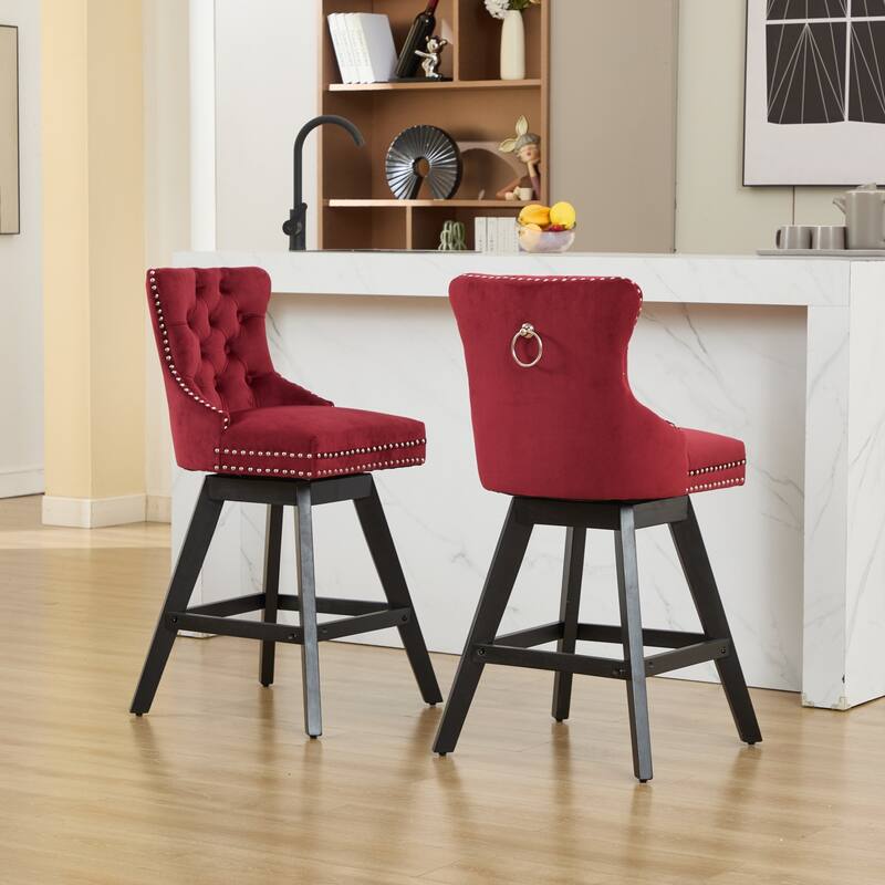GDF Studio - Leisure Style Swivel Velvet Bar Stools with Button Tufted Decoration and Chrome Nailhead Trim (Set of 2)