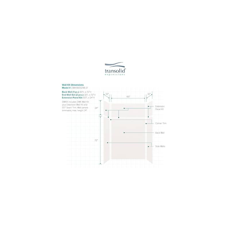 Transolid Expressions 32-in X 60-in X 96-in Glue to Wall Shower/Walls - 60" x 32" x 96"
