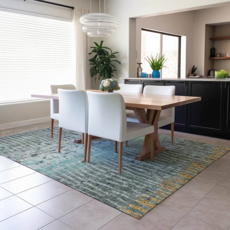 Machine Washable Indoor/ Outdoor Boho Modern Chantille Rug