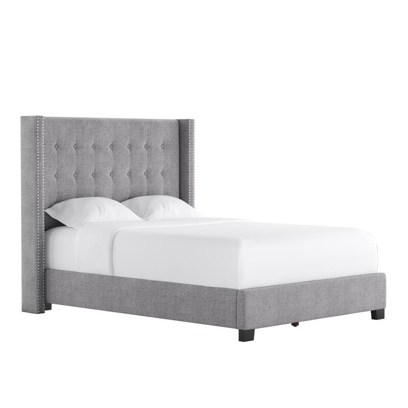 Melina Tufted Linen Wingback Platform Bed by iNSPIRE Q Bold - Grey - Full