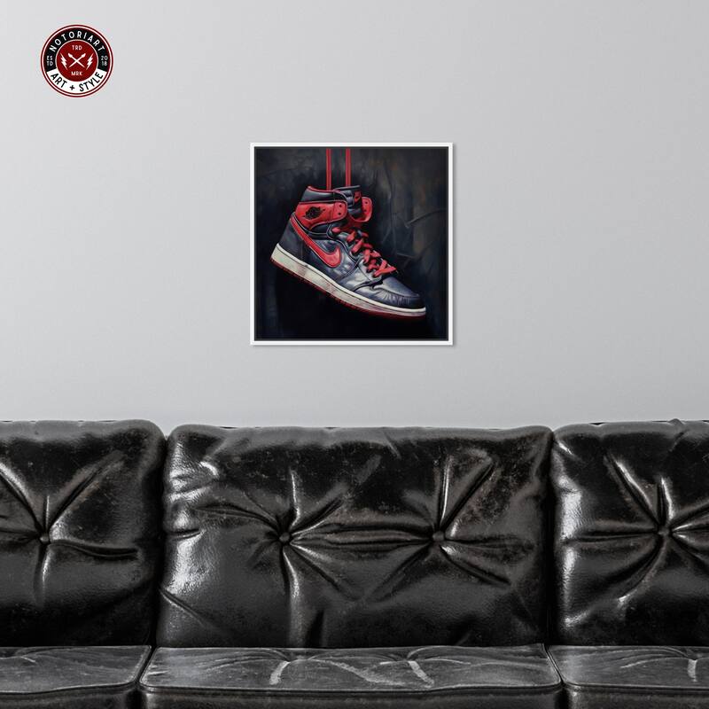 Notoriart Black And Red Hanging Sneaker Framed Sneaker 1 Piece Canvas Wall Art