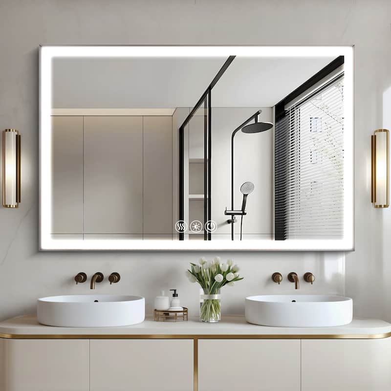 48x32 inch LED Framed Bathroom Vanity Mirror Aluminum Frame 3 Colors Anti fog Modern