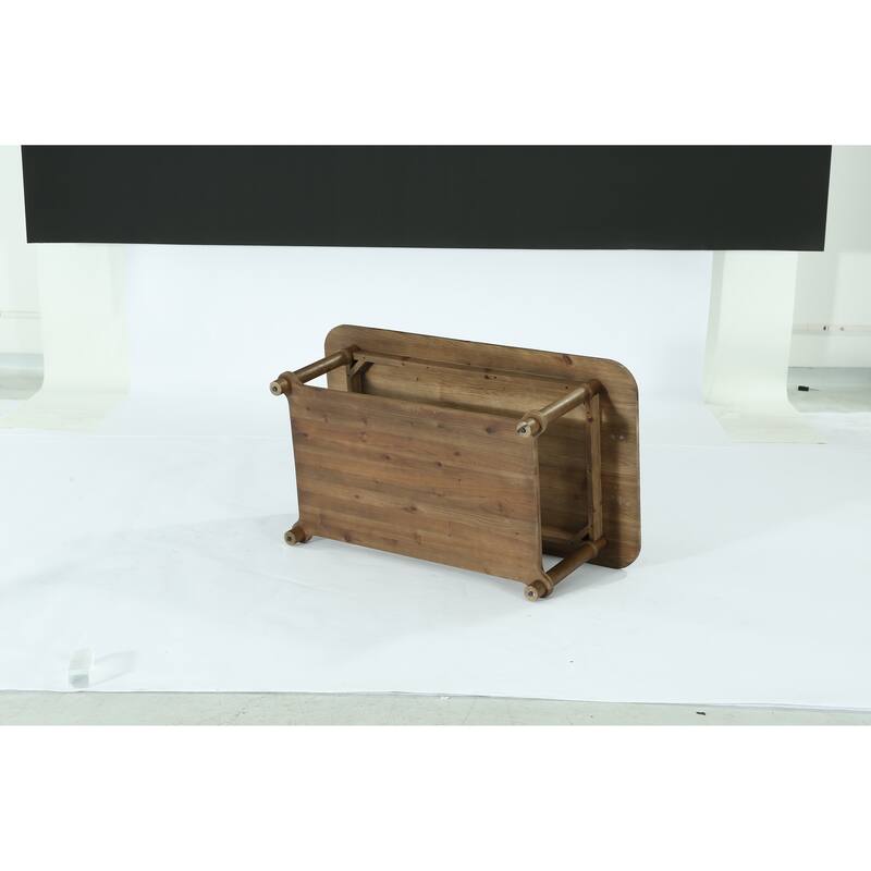 47" Rectangle Coffee Table, Solid Wood Center Table with 2-Tier Storage