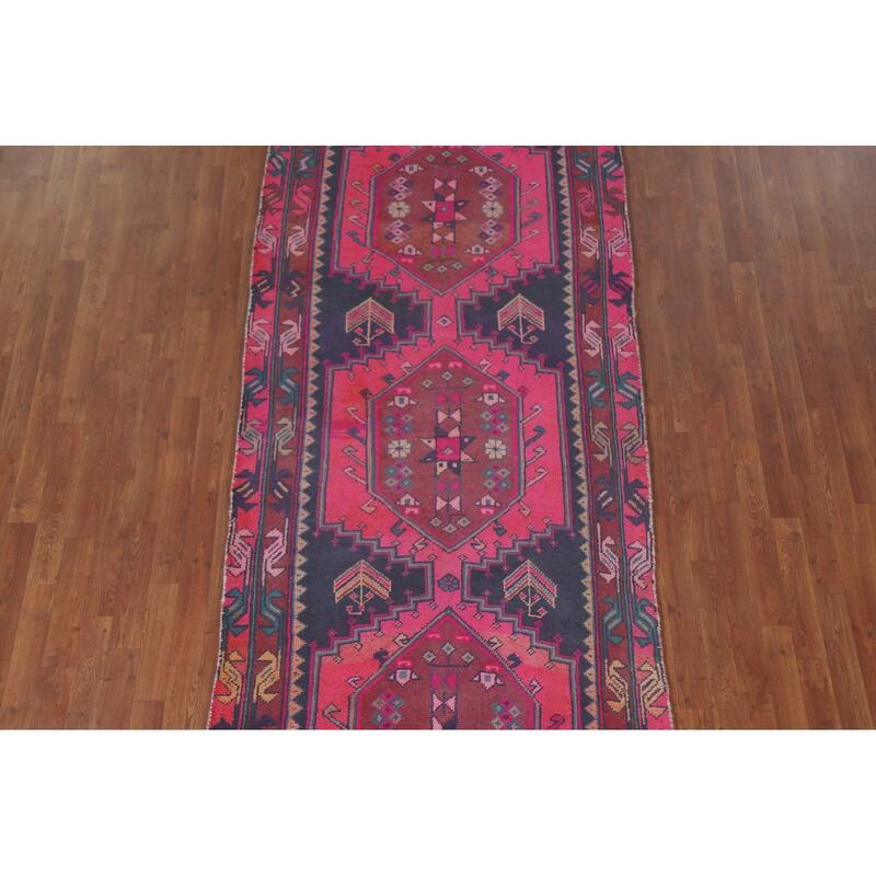 Hand Knotted Oriental 100% Wool Carpet Traditional Tribal Navy Blue & Blues Ardebil Runner Rug - 11' 10'' X 4' 1''