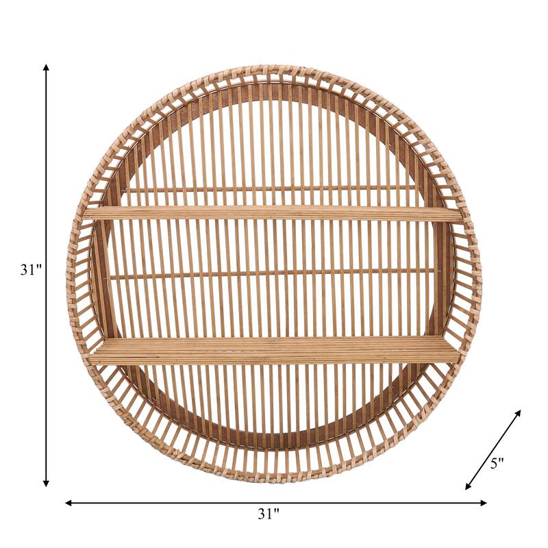 Sagebrook Home Neutral Coastal Bamboo Circular Wall Shelf, Natural Finish, Rustic and Decorative Storage Solution