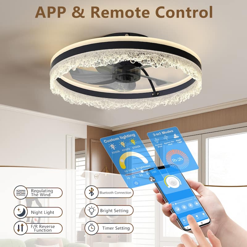 20" Smart Silent Ceiling Fan with Light