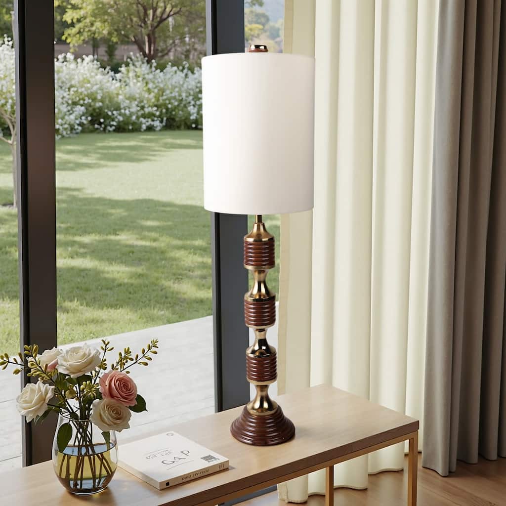 Glass Table Lamp Brass Shade Transitional Lighting - 51" Brown - 14" x 14" x 51"
