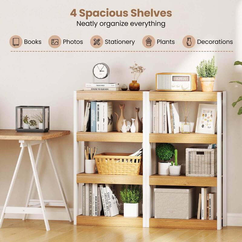 Costway 1/2 PCS 4 Tier Bookshelf Wooden Bookcase with Dual - See Details