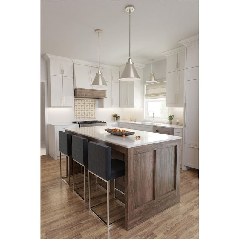 Hinton Collection One-Light Brushed Nickel Hanging Vintage Style Hanging Pendant Light - 12.25 in x 12.25 in x 12.75 in